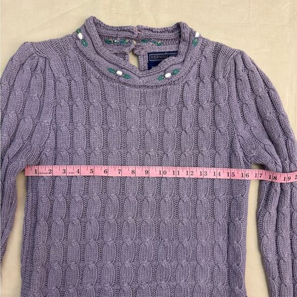Herman Geist Vintage Women’s Embroidered Purple Cable Knit Sweater Size Medium - Picture 4 of 8